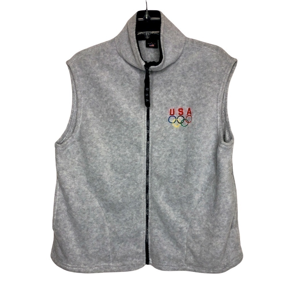 𝅺USA Olympics Light Gray Fleece Full Zip Vest W/ Pockets - Size Large